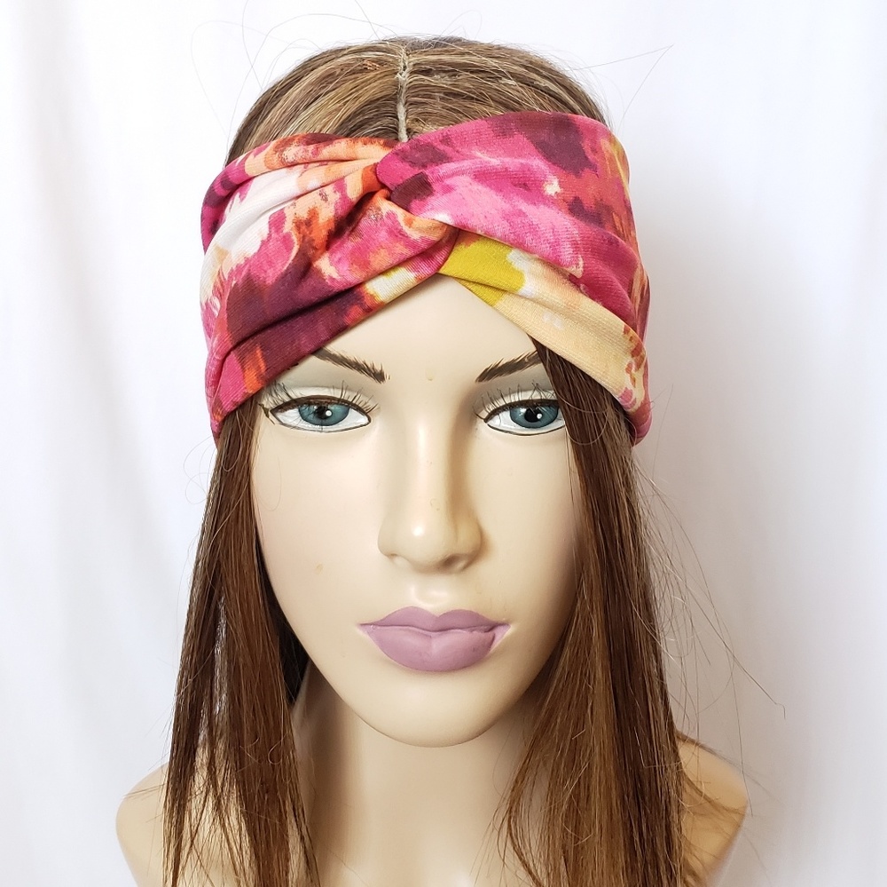 Pink Print Turban Headband, Stretch Headwraps